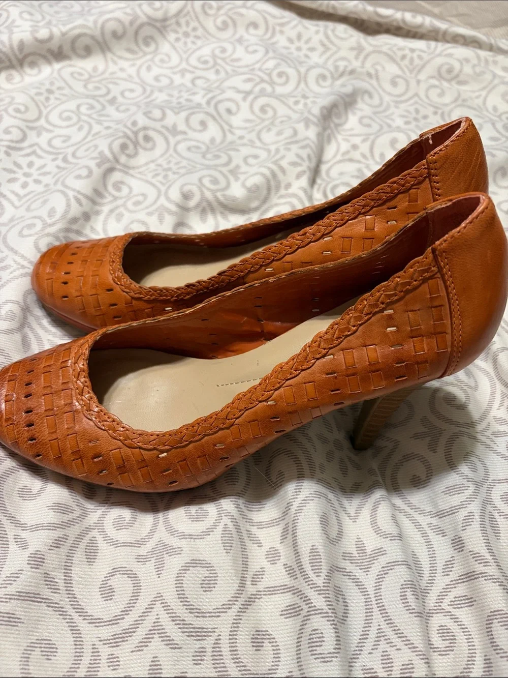 Andrew Geller Woven Leather 4” Stiletto Heels Burnt Orange Size 7